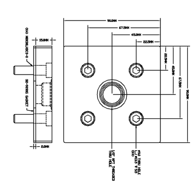 32-909012N-1 MODULAR SOLUTIONS PNEUMATIC PLATE 90MM X 90MM WITH GASKET 1/2" NPT THREADED CENTER THRU HOLE